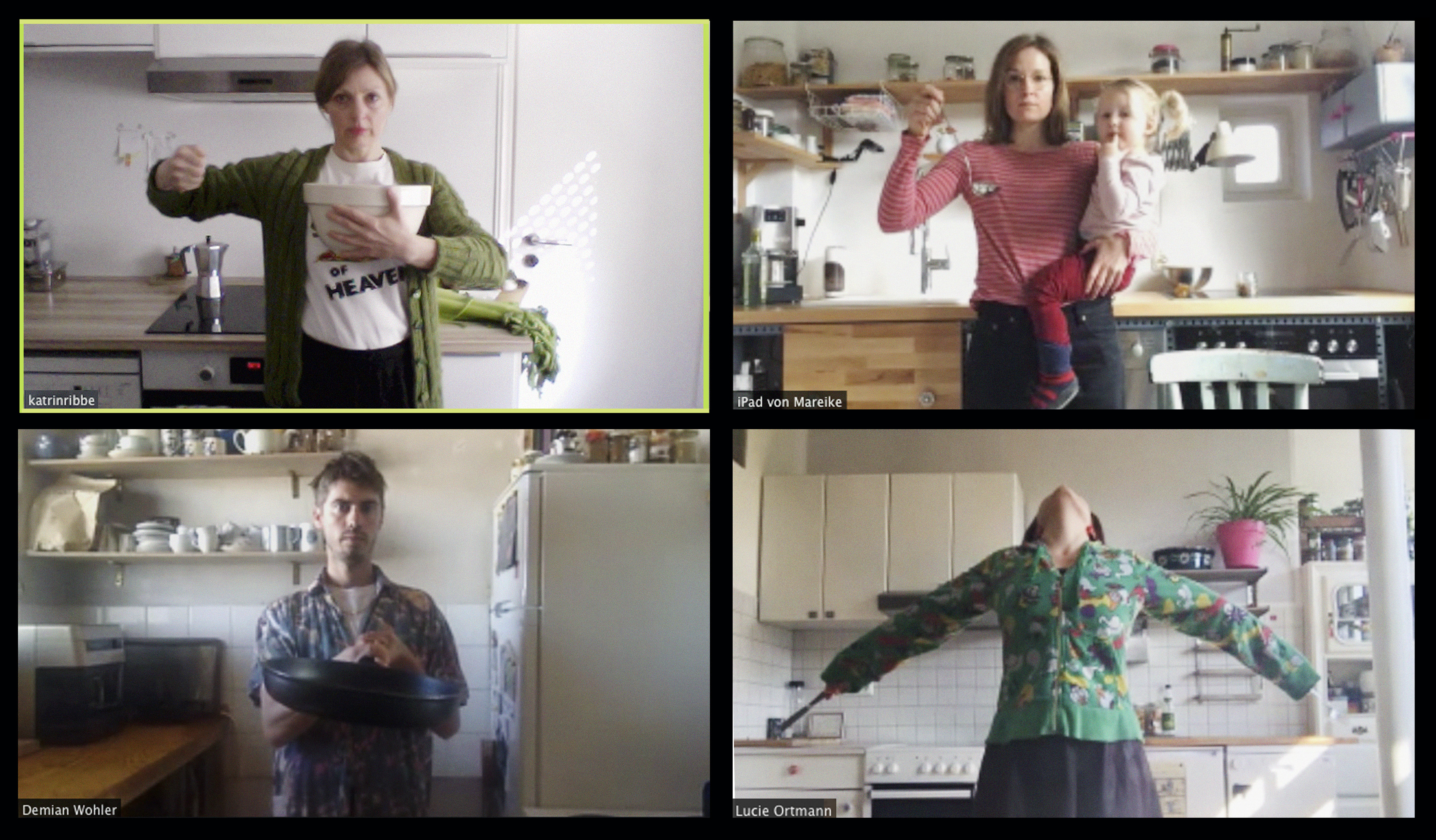 Mitwirkende stellen bekannte Videoarbeit in ihrer eigenen Küche nach